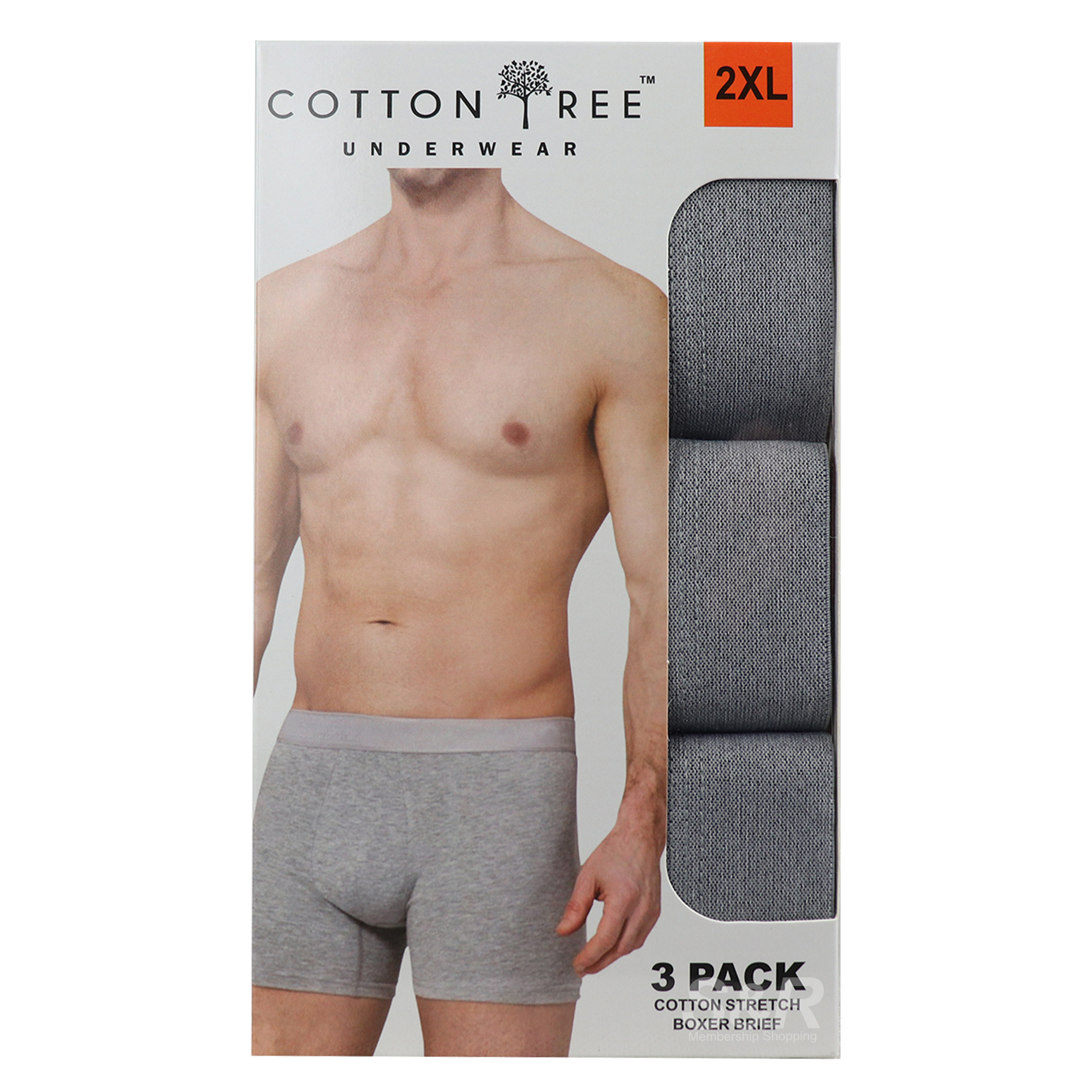 Cotton Tree Mens Boxer Brief Grey 3-Pack 2XL Cotton Tree Mens Boxer Brief Grey 3-Pack 2XL